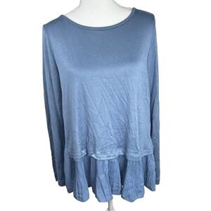 Valerie Stevens Sweater Tunic Blue Long Sleeve Blouse Pleated Soft Plus Sz 1x